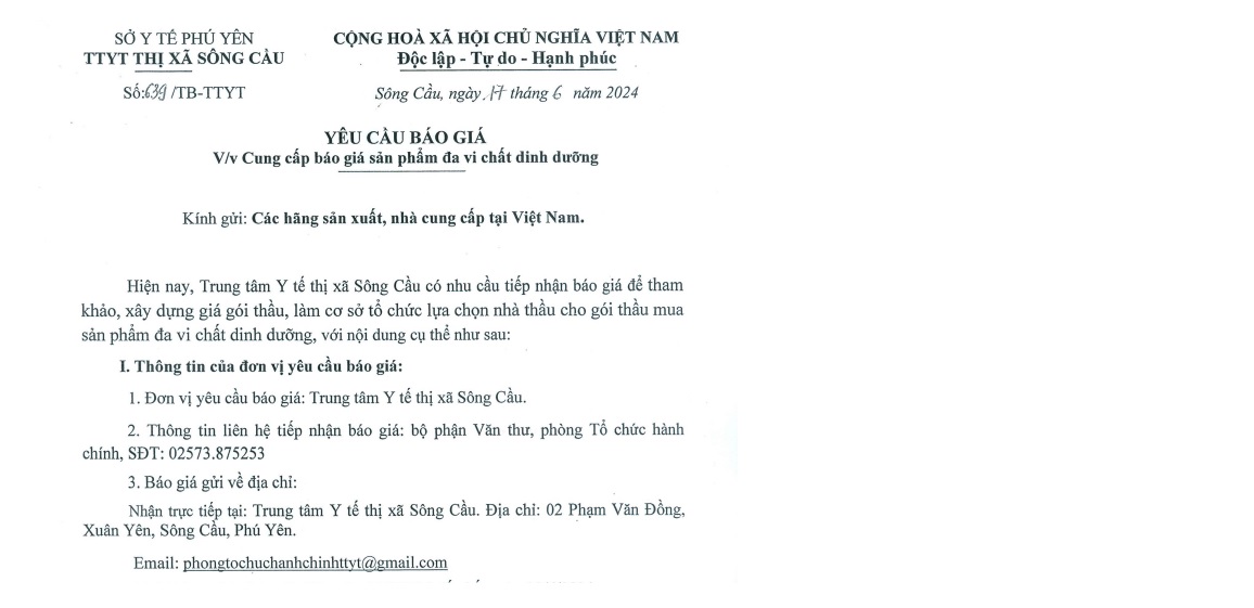 Yêu cầu báo giá Sản phẩm đa vi chất dinh dưỡng